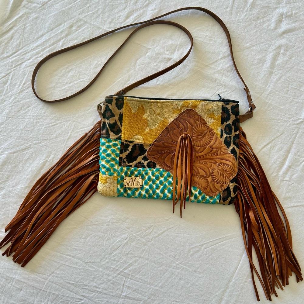 Stylish Multicolor Fringe Vivie Shoulder Bag 9.5” x 7”